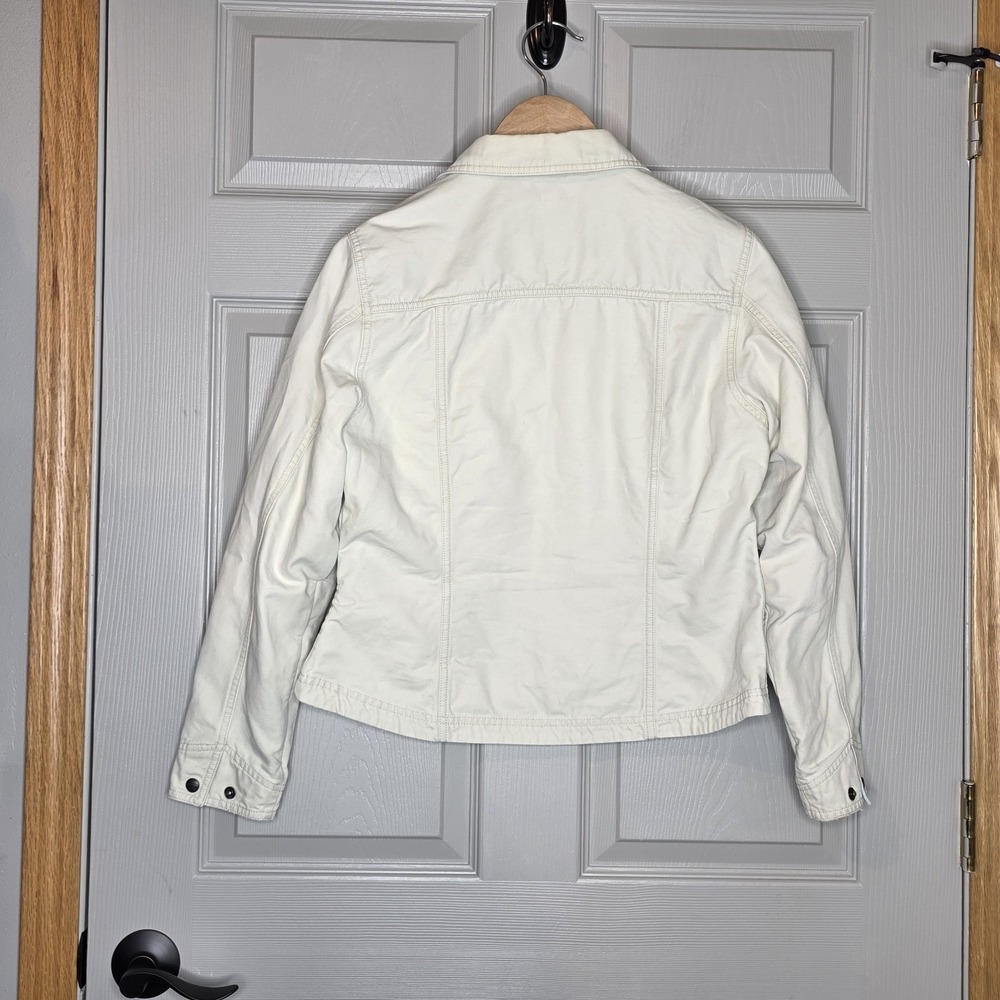 LL Bean Ivory Cream Crop Moto Canvas Utility Women Med Zip Workwear Chic Preppy - Picture 4 of 6